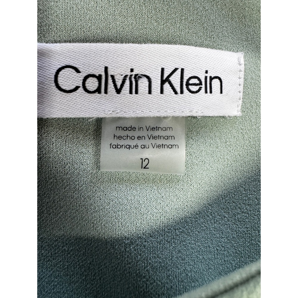 Calvin Klein Seafoam Green Exposed Gold Zip 3/4 Sleeve Sheath Office Dress Sz 12 - Picture 12 of 12
